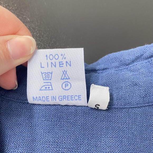 I.M.A Shirt Womens Small Blue Short Sleeve 100% Linen Button Front Top Oversized - Picture 5 of 9